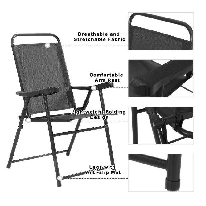 Goplus Costway Set Of 4 Folding Sling Chairs With Armrest