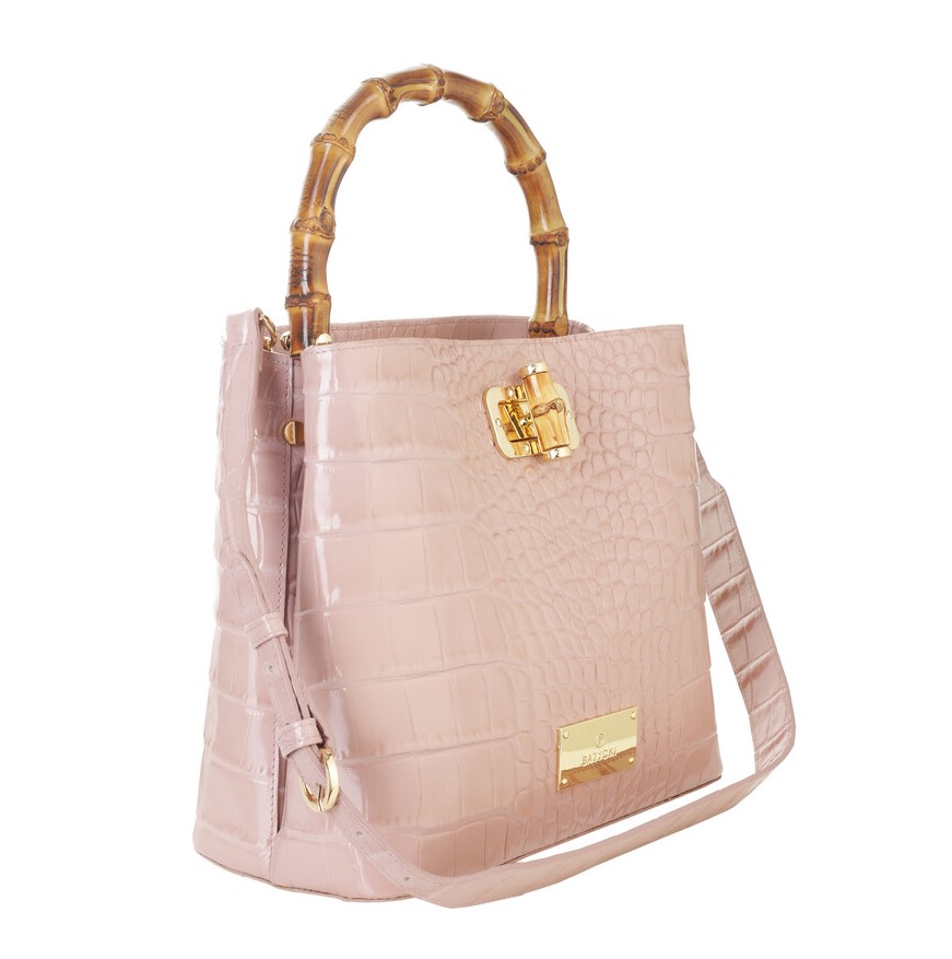 Women's leather bag STELLA croco pink powder
