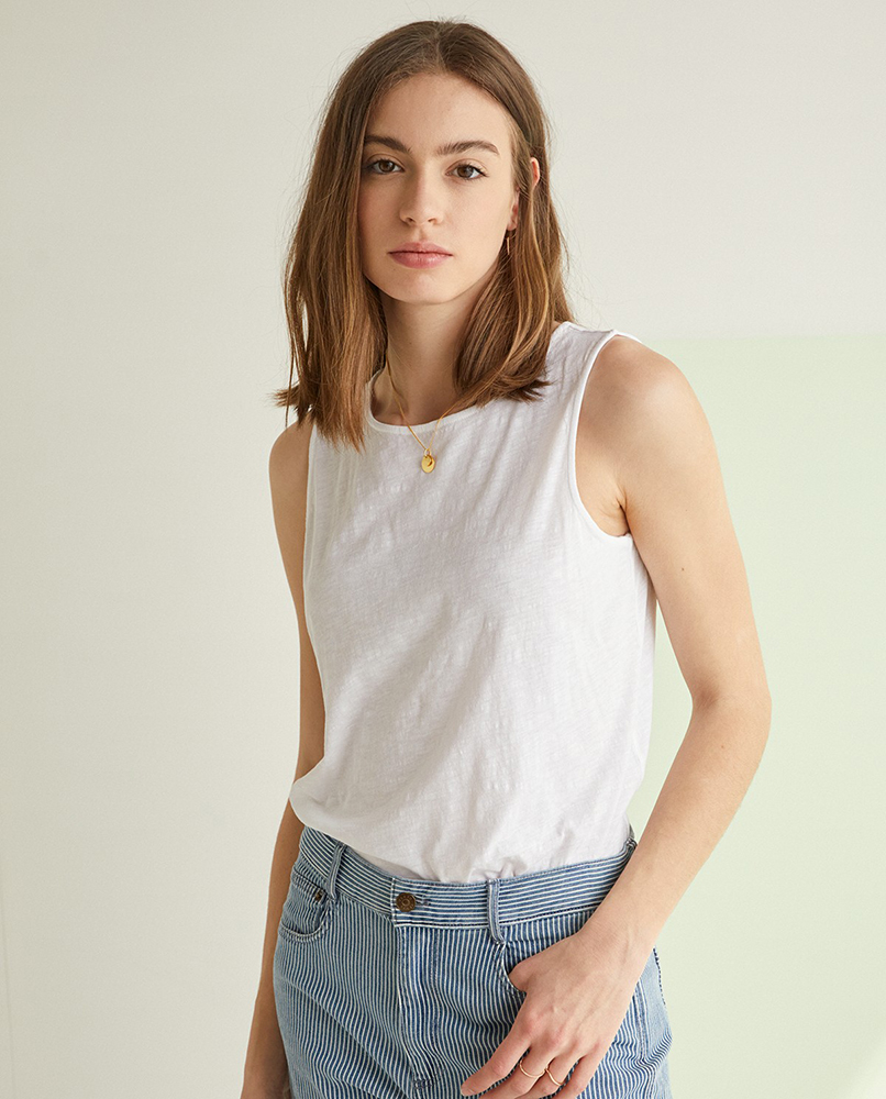 SLUB-COTTON T-SHIRT WHITE WITH ROUND-NECK