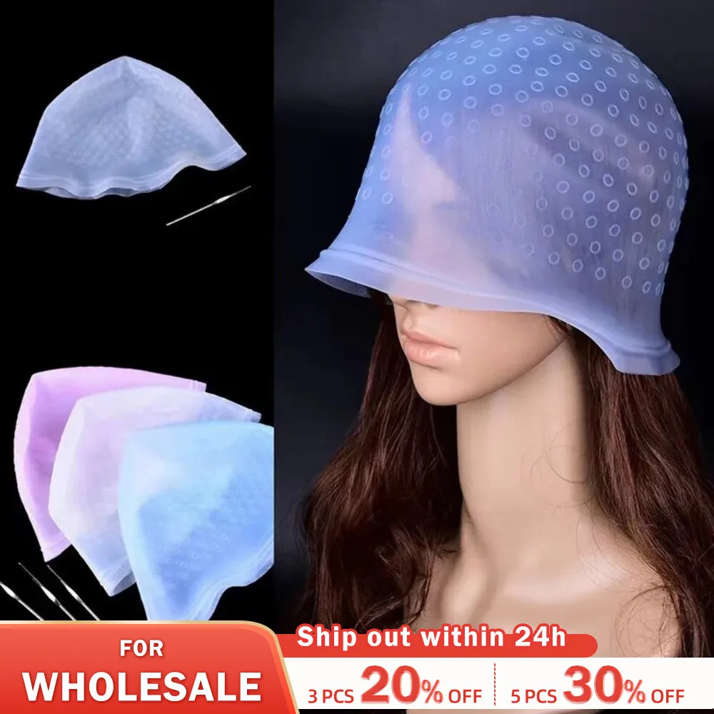 Silicone Hair Coloring Cap For Hairdressing With Needle Professional Salon Dyeing Tool Highlight Dyeing