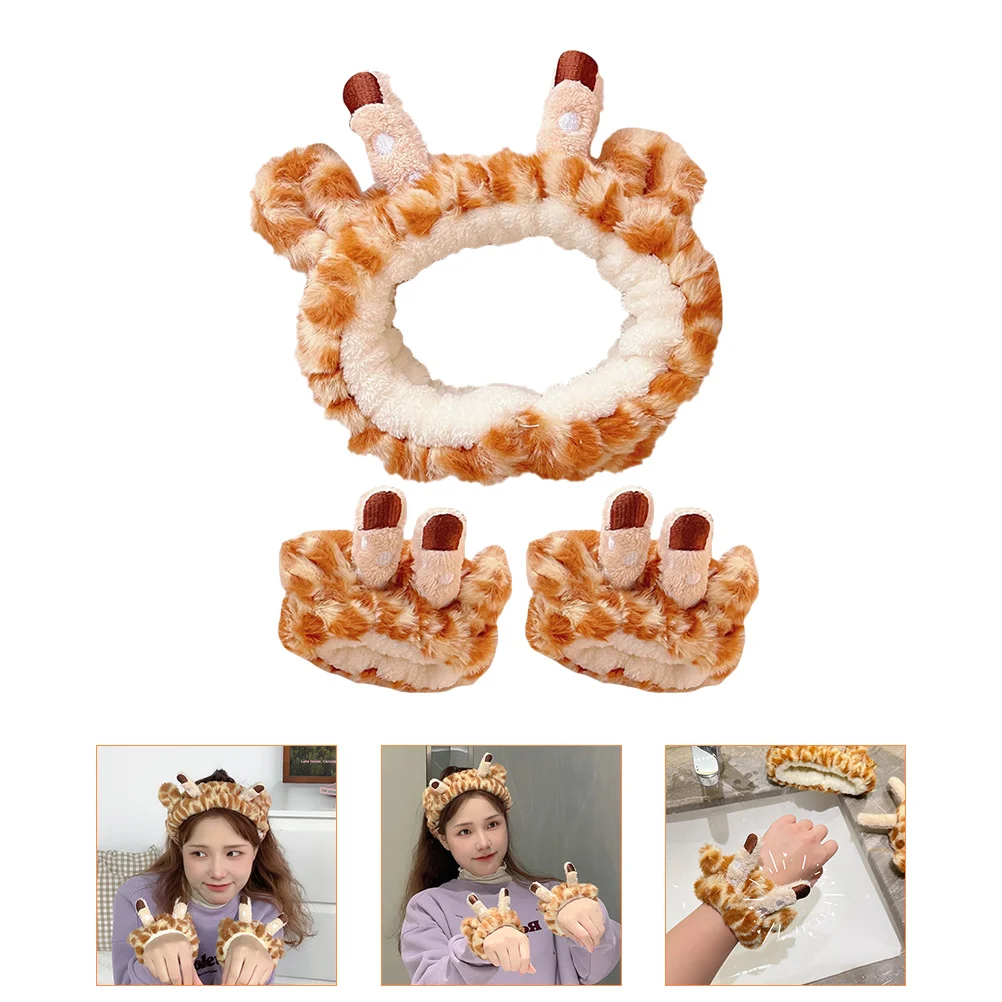 Giraffe Face Wash Headband Wristband for Women Girls Makeup Wash Face Spa Hair Accessories Elastic Hair Bands Sweet Headwear