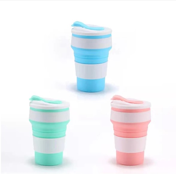 Silicone Collapsible Cups with Lid - 12 Oz Capacity (350ml/500ml) - Folding Coffee Cups for Travel and Camping