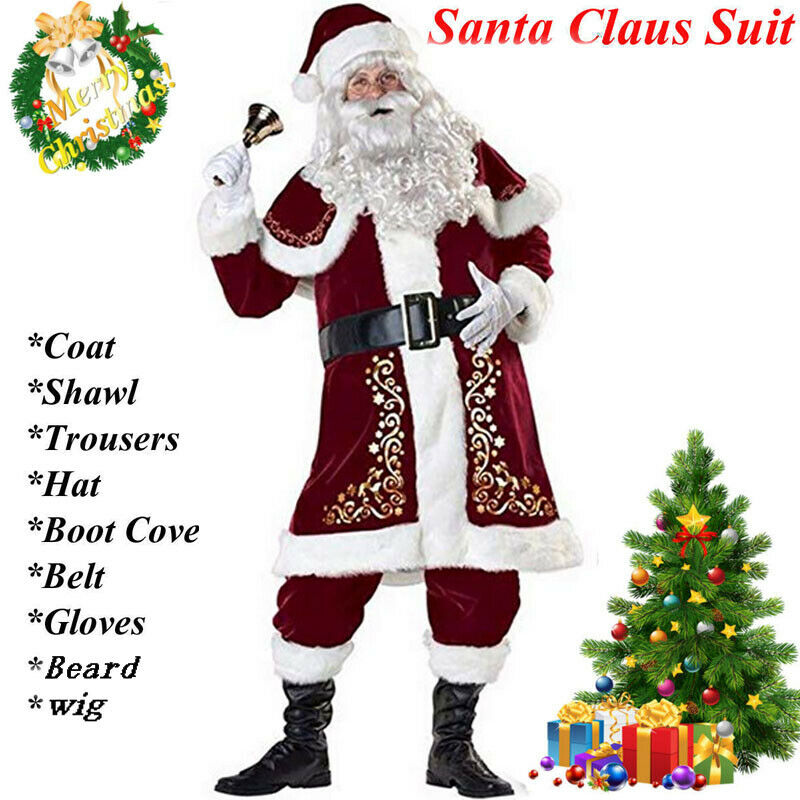 Men`s Christmas Santa Claus Cosplay Long Sleeve 8pcs