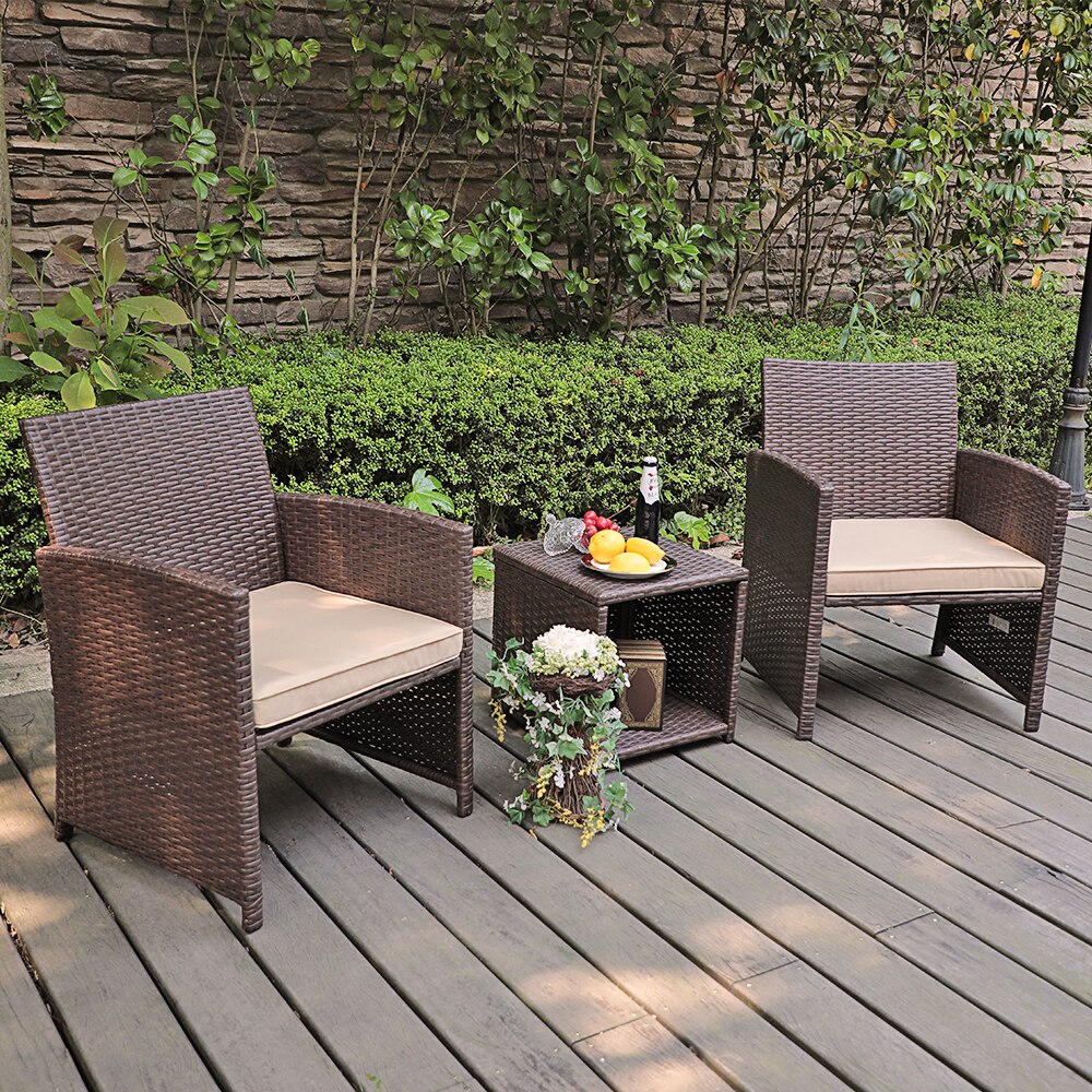 JARDINA 3 Pieces Outdoor Patio Furniture Set Rattan Wicker Porch Chairs with Storage Coffee Table