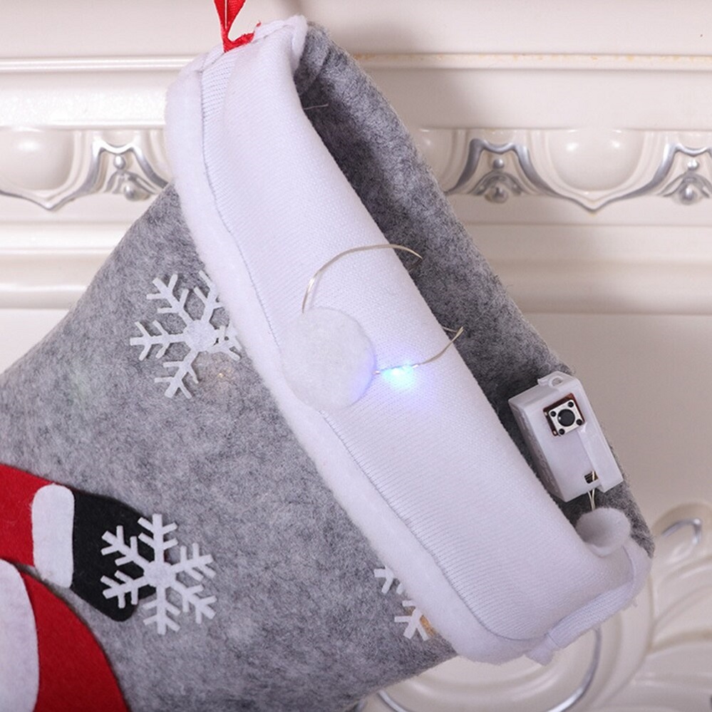 Christmas Stockings With Led Glowing Snowman Santa Elk Bear Print for Fireplace