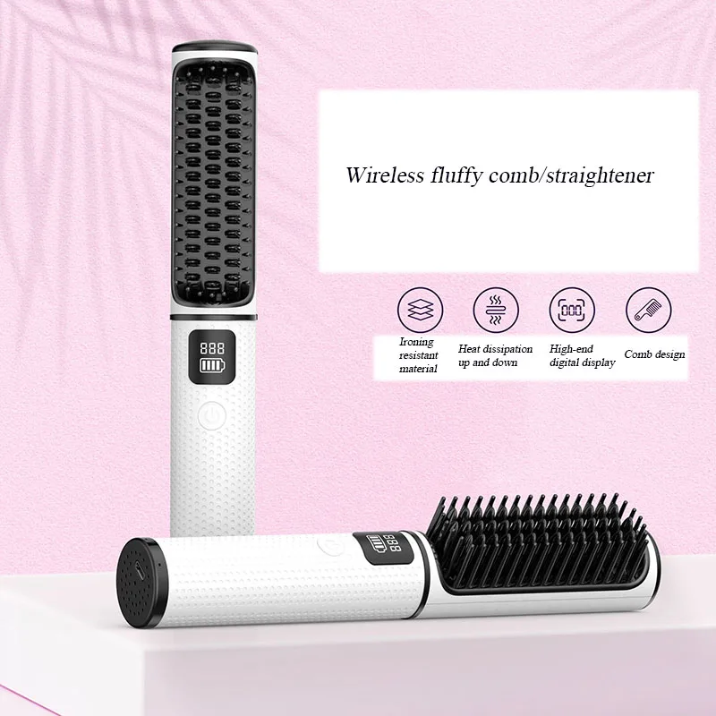 LCD USB Charging Hair Straightening Brush Portable Anion Intelligent Temperature Control Curler Straight Styler