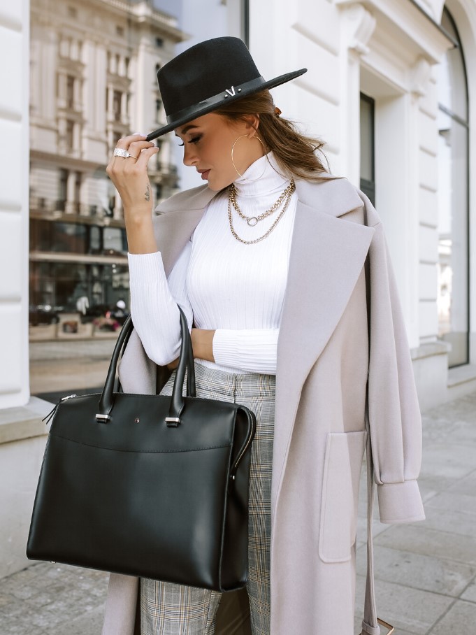 HANA royal black leather briefcase