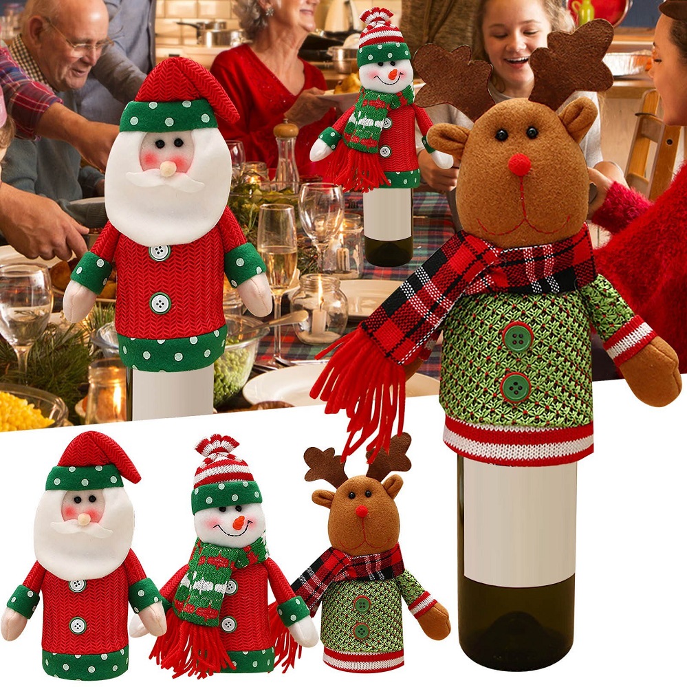 Christmas decor Snowman Santa for Wine Bottles Cover