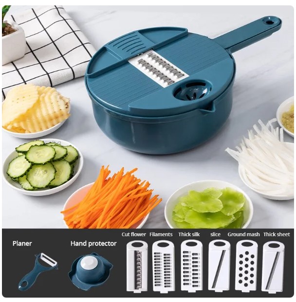 SliceEase: Manually Operated Shred Grater - Vibrant Green/Blue/Pink Vegetable Chopper