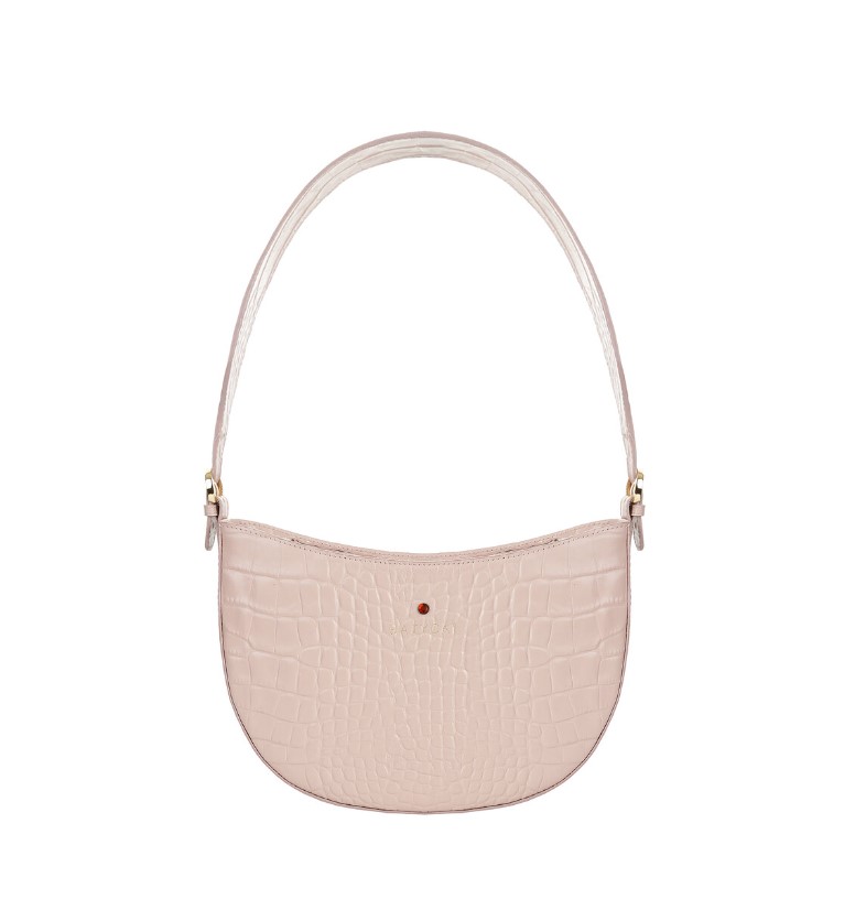 Women's leather bag MOON croco powder pink