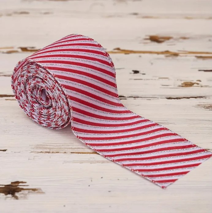 Christmas Stripe Ribbon Red and White Thread Garland Bow for DIY Craft Home Decoration - 1pc