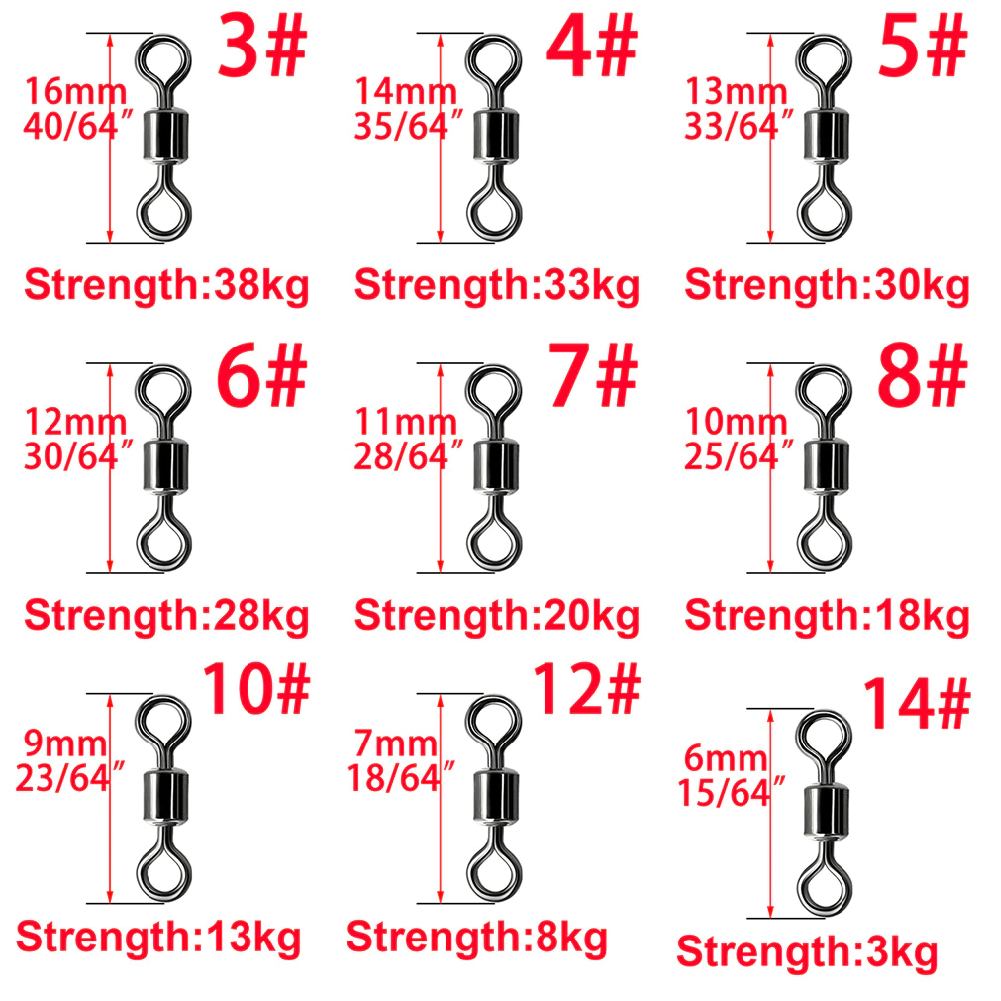 Description Picture 3 of item100 stücke Angeln Barrel Lager Roll Swivel Solide Ring LB Lockt Stecker 9 Größe Angeln Tackle Box Zubehör fisch Werkzeug