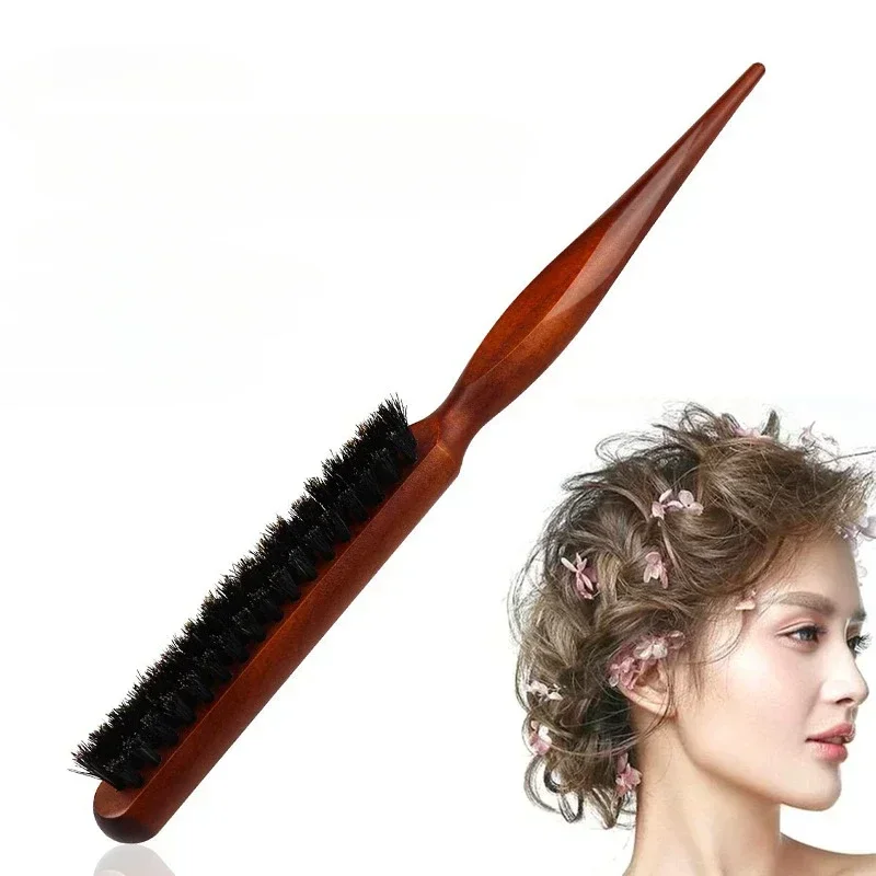 Professional Teasing Back Hair Brush Boar Bristle Wood Slim Line Comb Professional Salon Hairbrush Hairdressing Styling DIY Tool