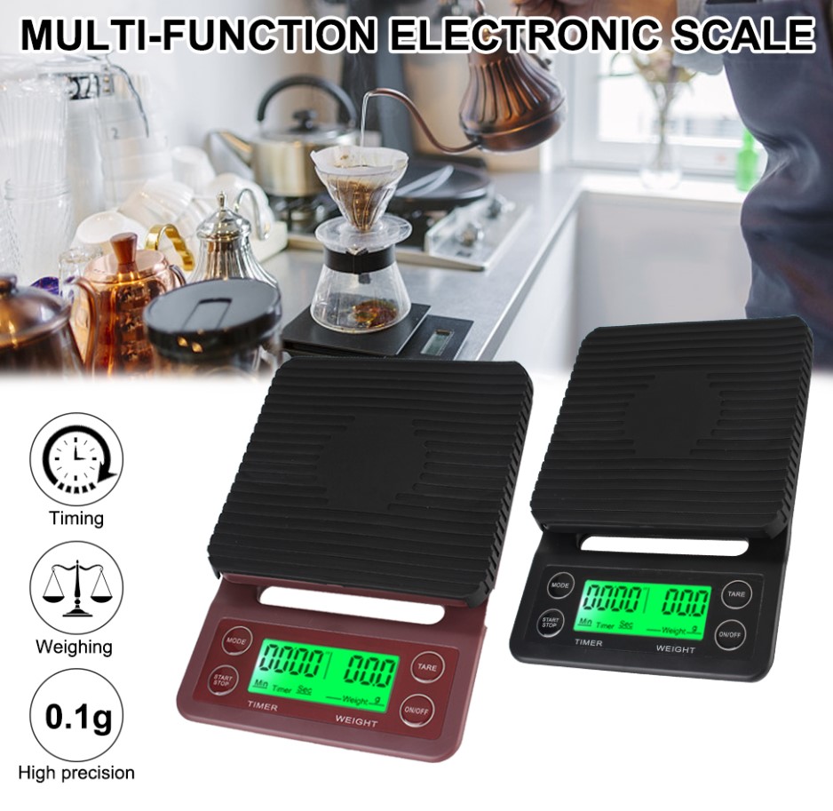  Digital LCD Kitchen Scales with Electronic Coffee Scale - 3kg Capacity, 0.1g Precision, and Built-in Timer for Accurate Food Weighing