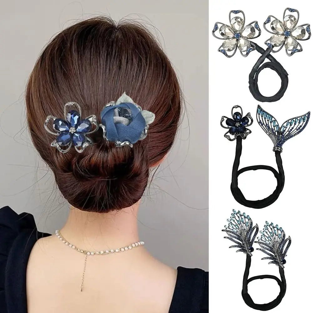Whale Tail Rhinestone Flower Hair Clip New Hair Accessories Hair Styling Tool Hair Bun Maker Hair Twist Maker Women