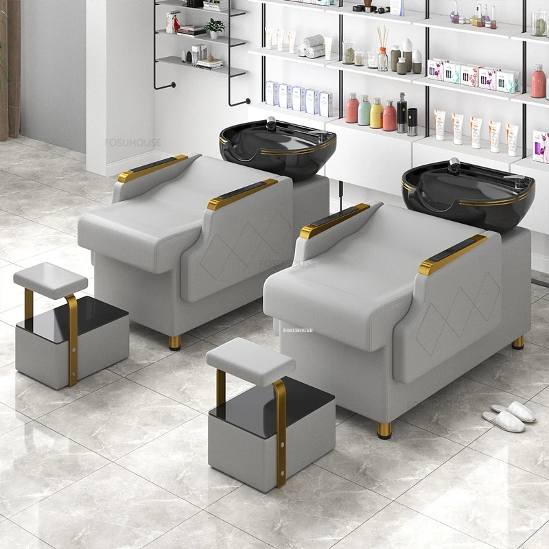 Modern Beauty Salon Chair Hair Shop Hairdressing Salon Chairs Special Flushing Bed Ceramic Basin Semi-lying Hair Washing Chair