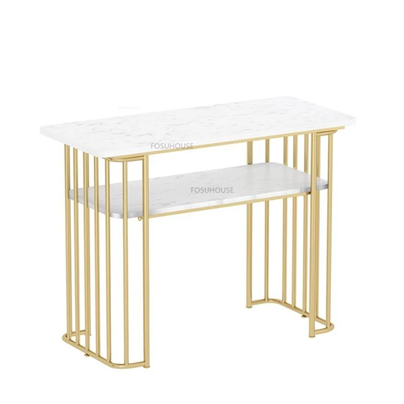 Light Luxury Nail Table Nordic Wrought Iron Manicure Tables for Commercial Furniture Marble Upscale Professional Manicure Tables