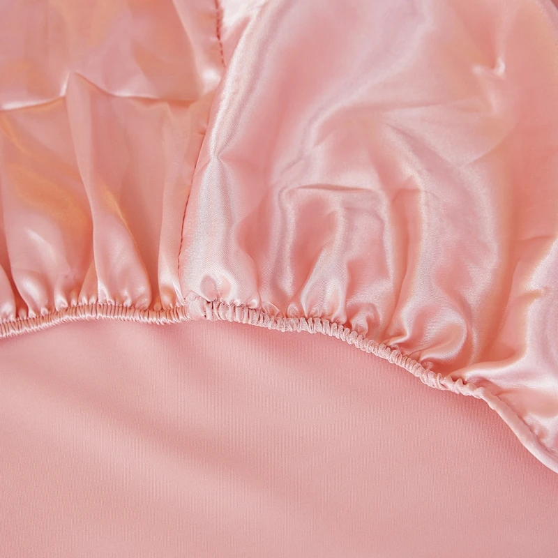 High-quality Smooth Satin Fitted Bed Sheet Queen Size Soft Skin-friendly Elastic Band Bedsheet Pillowcase Mattress Cover 1.5
