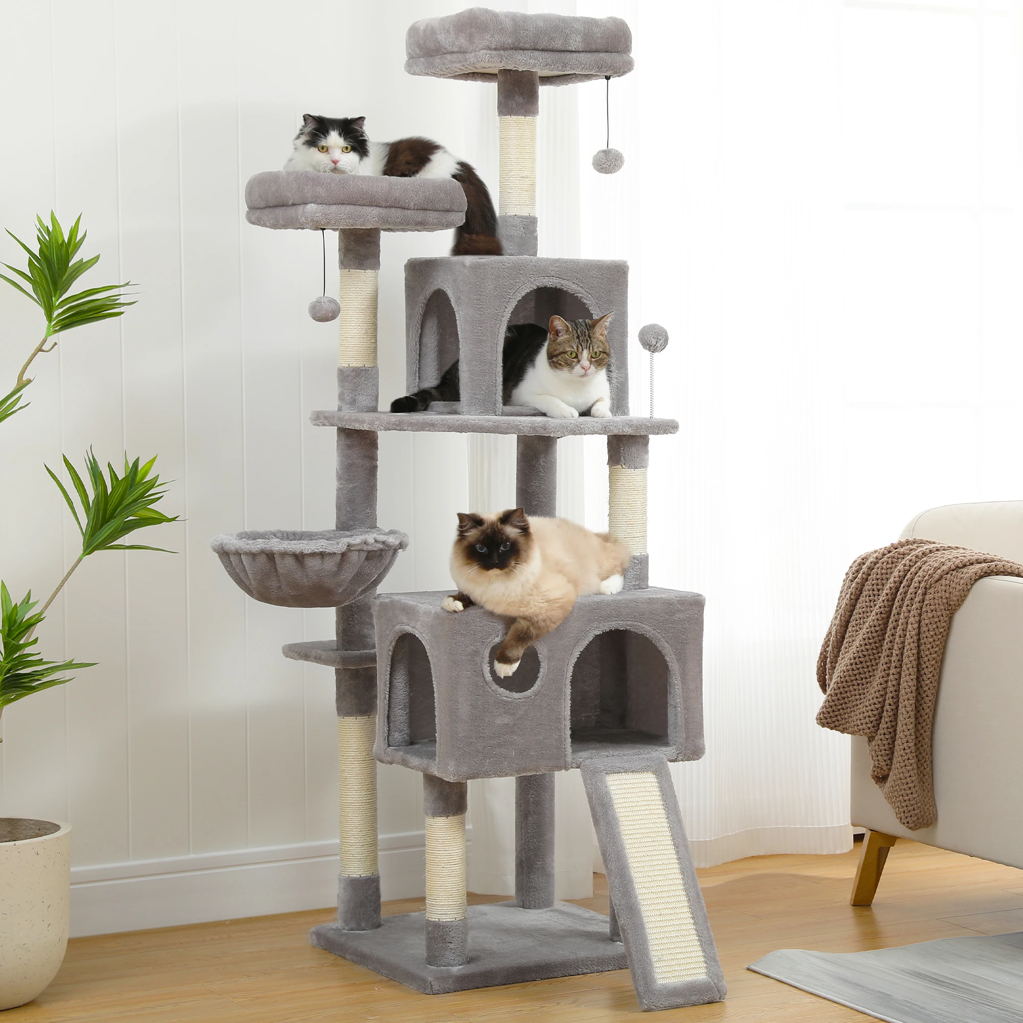 Free Shipping Multi-Level Cat Tree For Cats With Cozy Perches Stable Cat Climbing Frame Cat Scratch Board Toys Gray&Beige