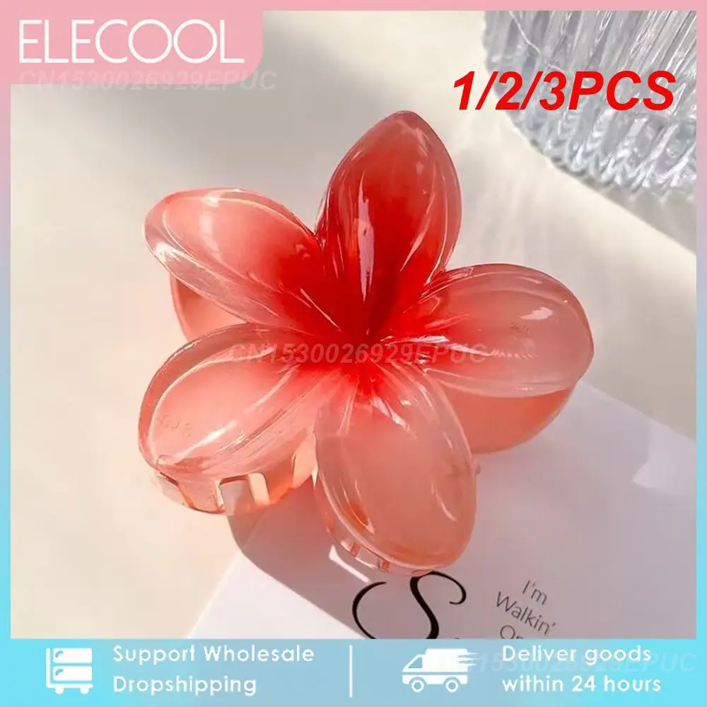 1/2/3PCS Summer Gradient Flower Acrylic Hair Clip For Women Sweet Ponytail Hair Claw Shark Hairpin Barrettes Hair