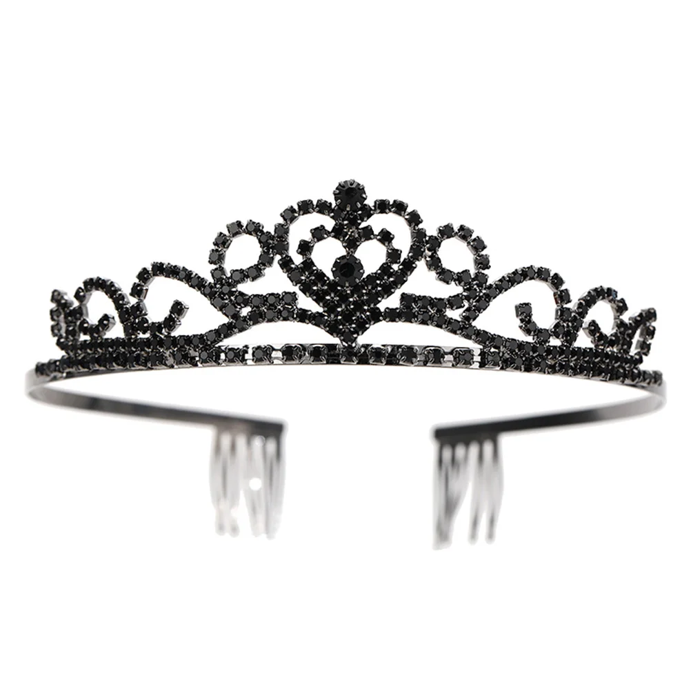 Rhinestone Crowns Tiaras with Comb Headband for Girl Bridal Birthday Party Wedding Prom ( Black )