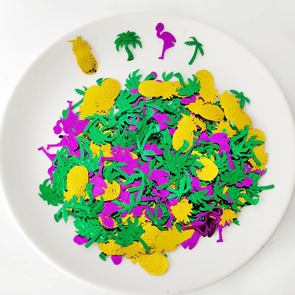 15G Hawaii Party Confetti Mixed Flamingo Turtle Leaf Pineapple Foil Confetti Summer Tropical Party Table Scatters Decorations