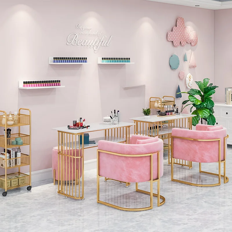 Nordic Light Luxury Marble Manicure Table and Chair Set Single Manicure Table Beauty Salon Double Nail Table Desk Manicure Table