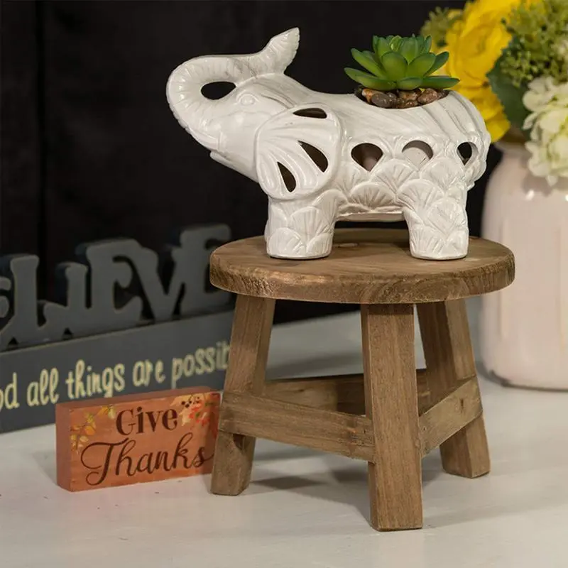 Wooden Plant Stand Plant Holder Stool Multifunctional Display Home Decor For Flower Pot Round 17.8*17.8*15cm
