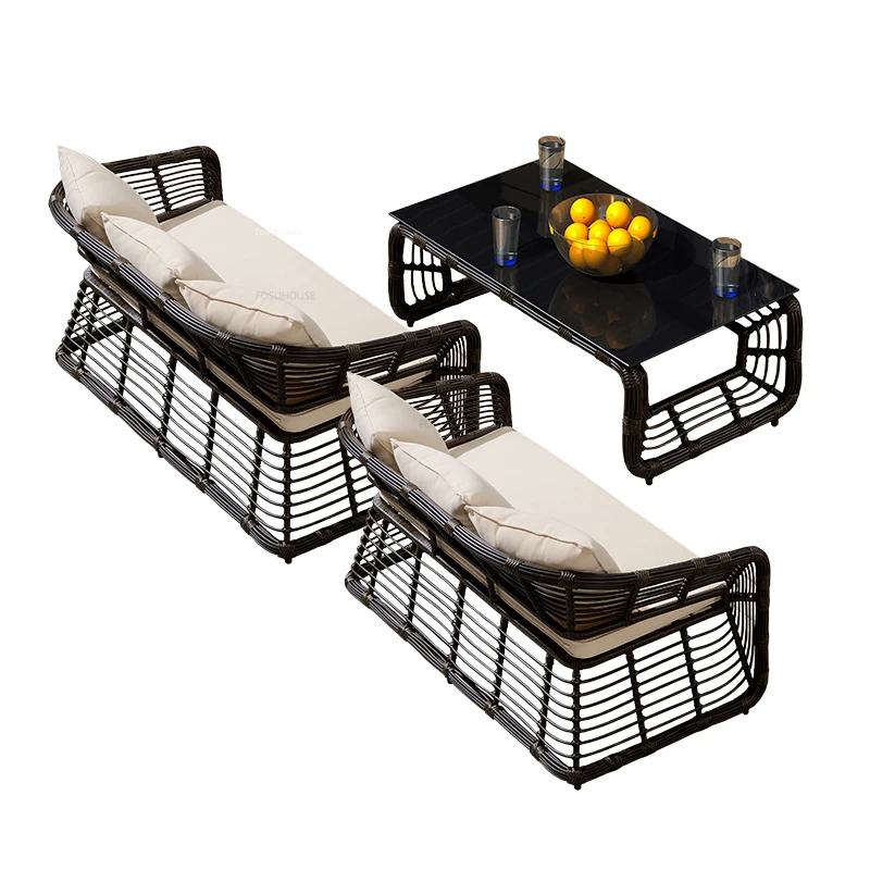 Nordic Outdoor Garden Furniture Sets Modern Home Patio Rattan Sofa Combination Waterproof Leisure Furniture Balcony Sofa Chair L