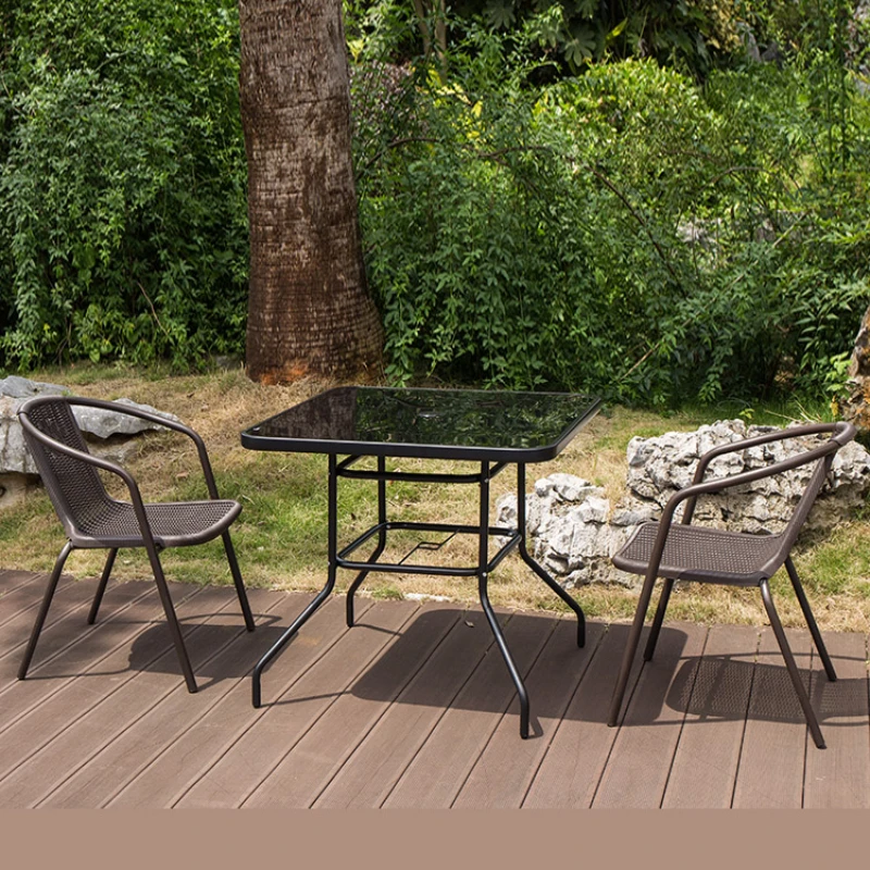 Wrought Iron Balcony Coffee Table Back Rattan Chair Modern Simple Leisure Outdoor Giardino Arredo Garden Furniture Sets WK50HY