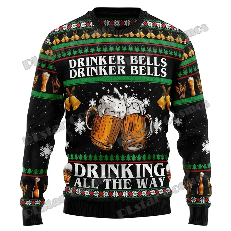 New Christmas Beer Season 3D Printing Men's Ugly Christmas Sweater Winter Neutral Casual Warm Knitted Pullover