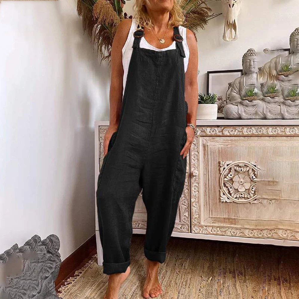 Cotton Blend Plus Size Jumpsuit Women 2023 AutumnCasual Solid Overalls Bodysuits Oversized Wide Leg Pants Female Clothing Rompe