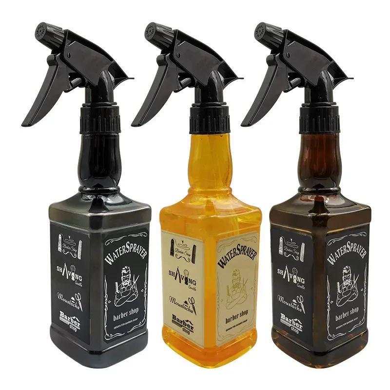 3 Colors 500ml Hairdressing Spray Bottle Retro Whiskey Oil Head Watering Can Water Sprayer Professional Salon Barber Hair Tool
