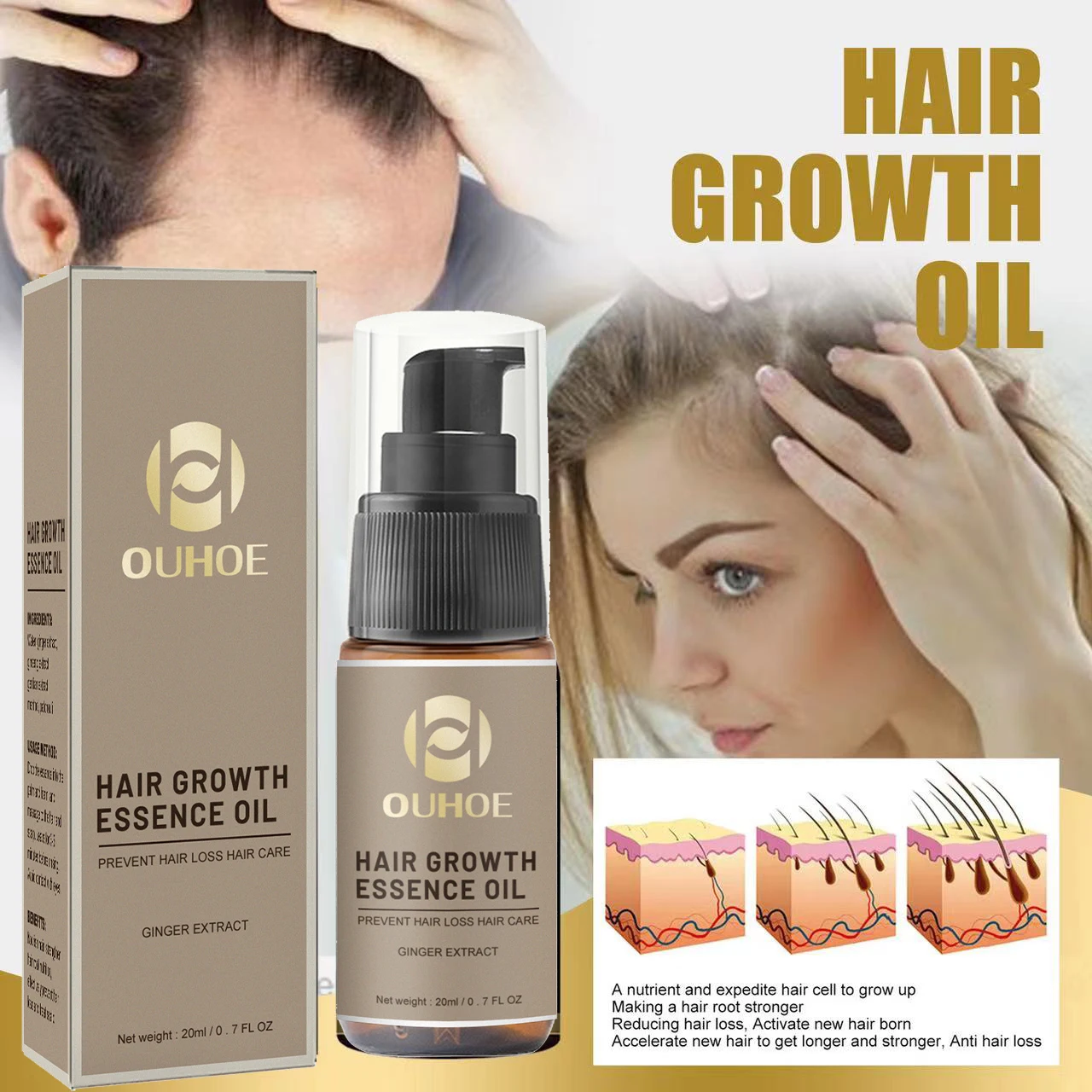 Powerful Hair Growth Serum Spray Ginger Anti Hair Loss Treatment Products Repair Nourish Hair Roots Fast Regrowth Hair Men Women