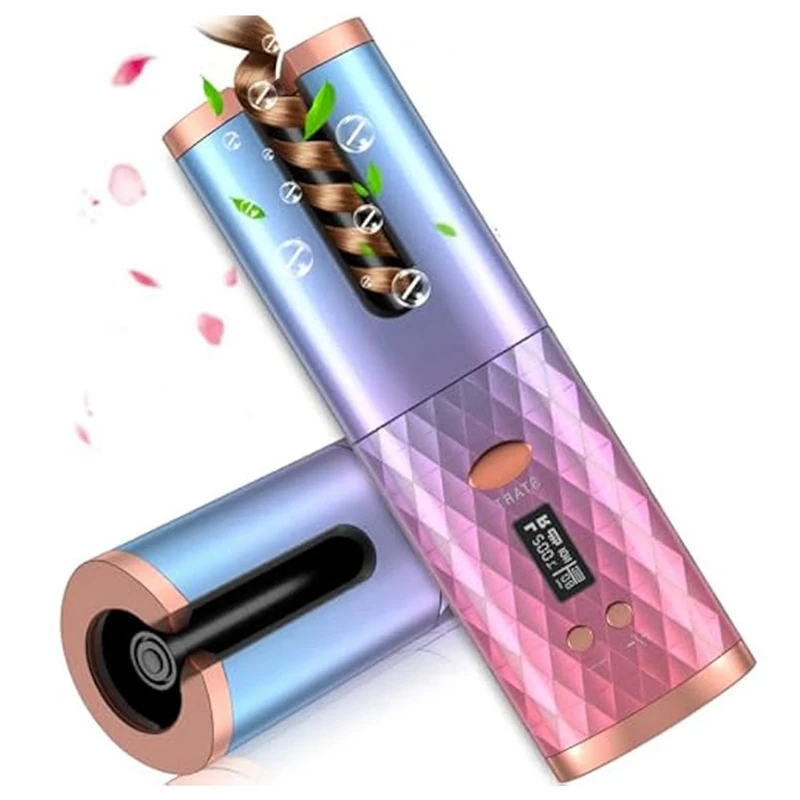Automatic Curling Iron, Cordless Auto Hair Curler Portable Rotating Curling Wave Wand Styling Tool Auto Shut Off As Shown ABS