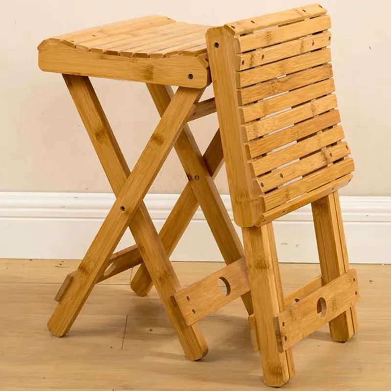 Bamboo Folding Stool, Portable Solid Wood Outdoor Fishing Chair, Small Bench Stool, Square Stool, Household Furniture