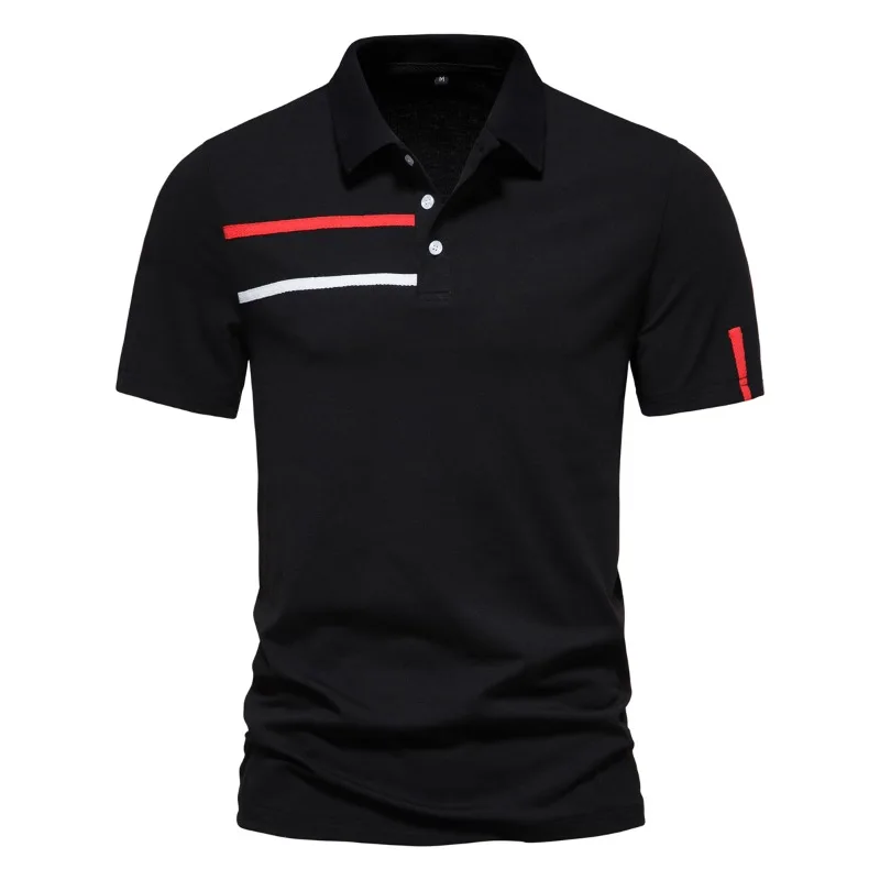 2024 New Men's T-shirt Fashion Printing Casual T-shirts Lapel Slim Short-sleeved Business Office Tee Europeansize