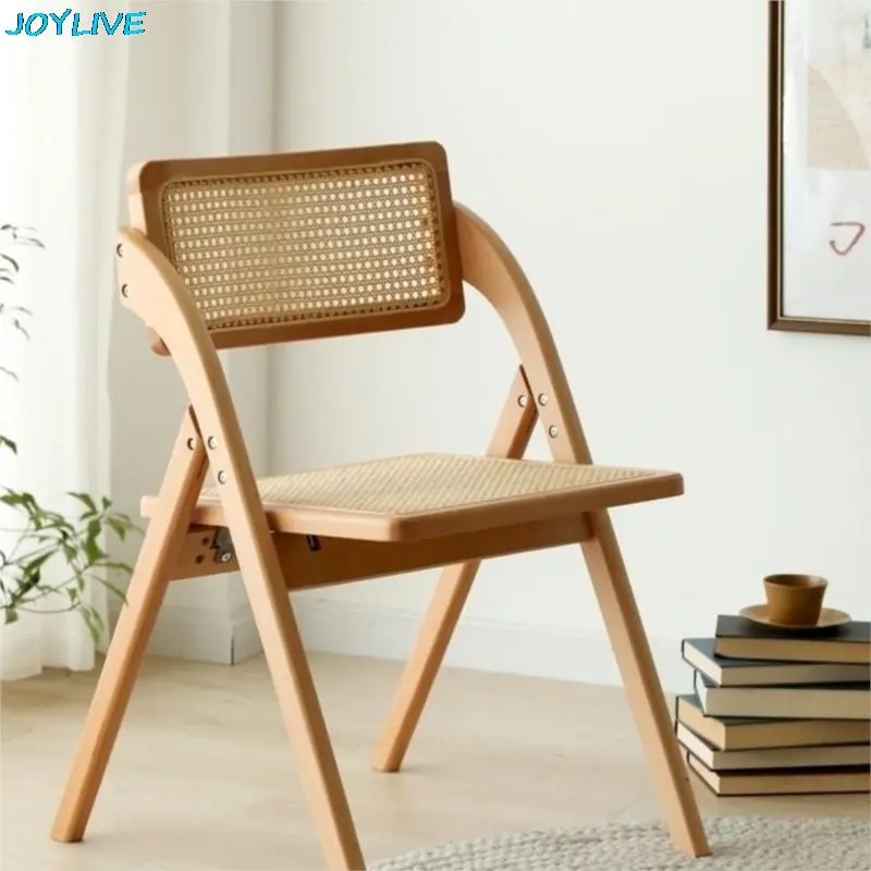 JOYLIVE Rattan Chair Solid Wood Folding Rattan Chair Rubber Wood Simple Living Room Chair 2022 New Arrival Dropshipping