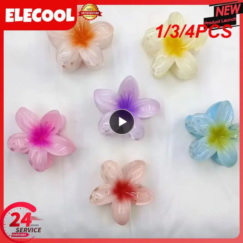 1/3/4PCS Summer Gradient Flower Acrylic Hair Clip For Women Sweet Ponytail Hair Claw Shark Hairpin Barrettes Hair