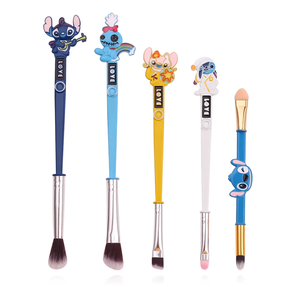 5pcs/set Iconic Brand Cartoon Anime Stitch Modeling Makeup Brush Tool Set Gift Lilo & Stitch Eyeshadow Makeup Brush